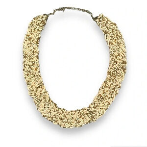 Vintage Chunky Braided Seed Bead Necklace w/ Chain Clasp - Retro Jewelry